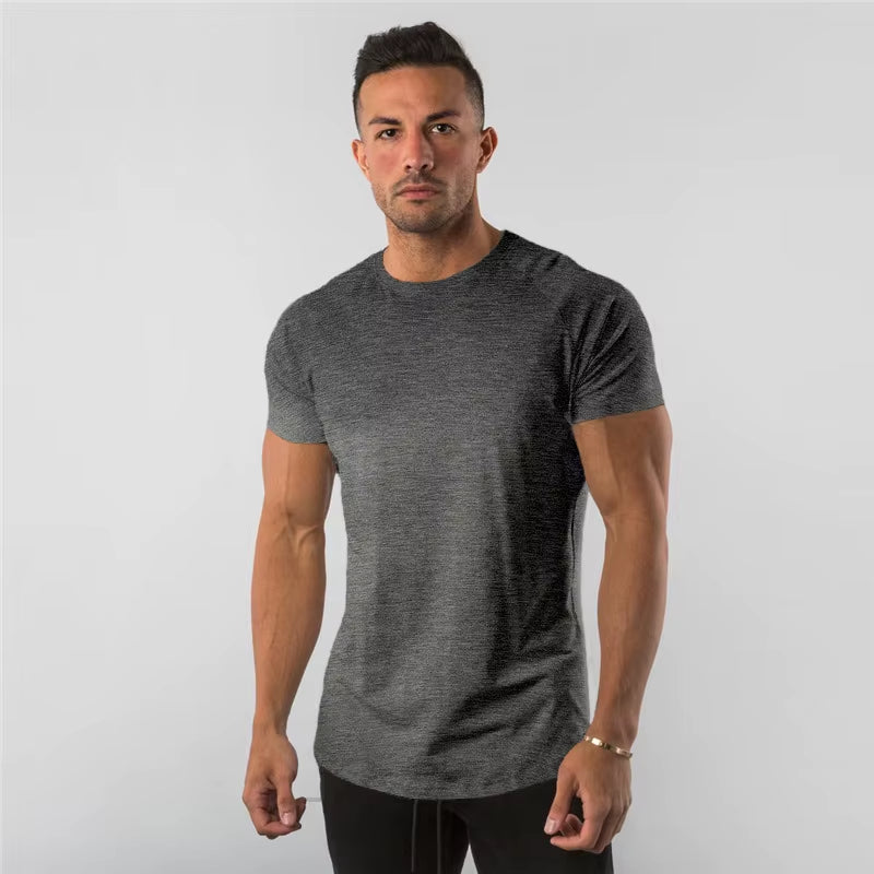 Solid Cotton Short Sleeve T-Shirt Men Gym Clothing Fashion Tees Sports Bodybuilding Fitness T Shirt
