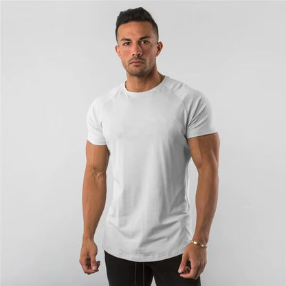 Solid Cotton Short Sleeve T-Shirt Men Gym Clothing Fashion Tees Sports Bodybuilding Fitness T Shirt